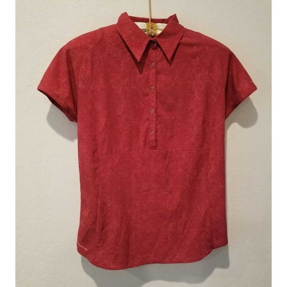 Columbia Sportswear Titanium Womens Button Polo Shirt Medium Red Short Sleeve